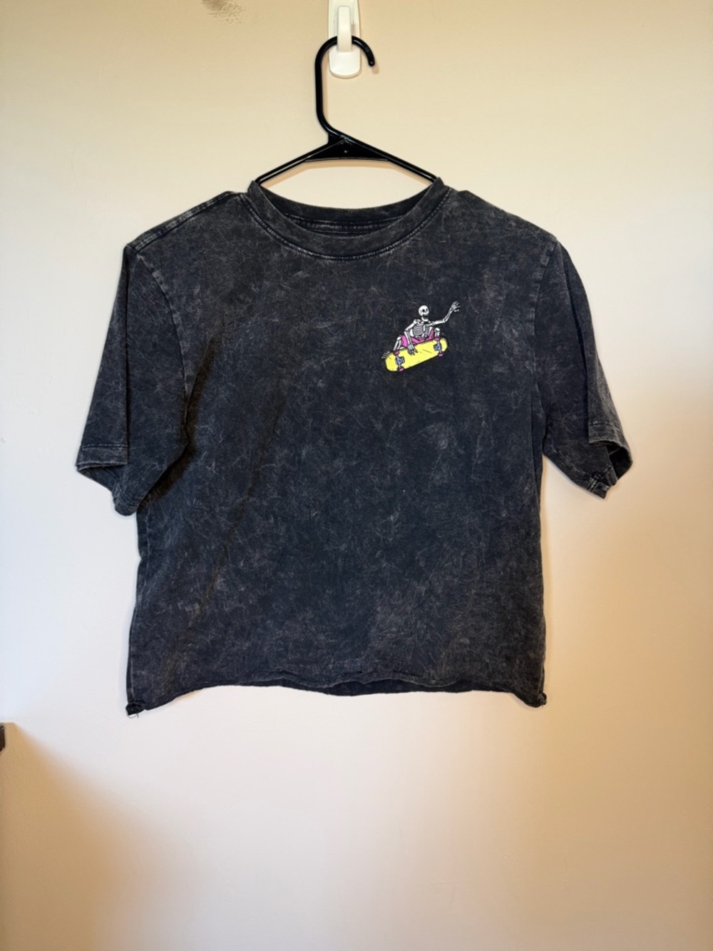 Fifth Sun Black Washed Crop Tee with Yellow Skate Graphic